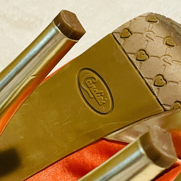 ⚫️Sold⚫️ Candie's Orange Silk/ gold  peep toe pumps sz 7.5 - Picture 7 of 9